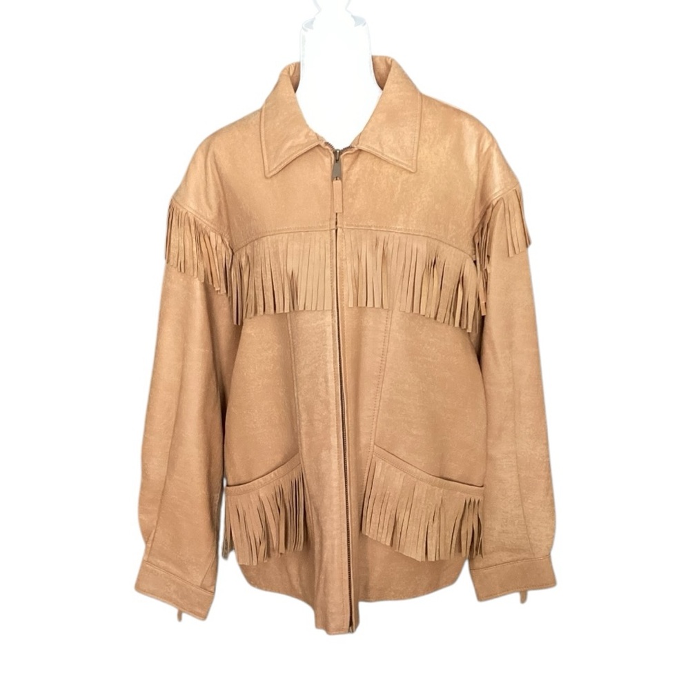 Cinch Men’s Vintage Tan Leather Fringe Jacket Size Large